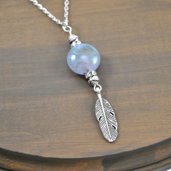 Purple and Silver Feather Boho Necklace