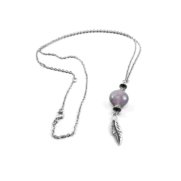 Long Purple Boho Feather Necklace