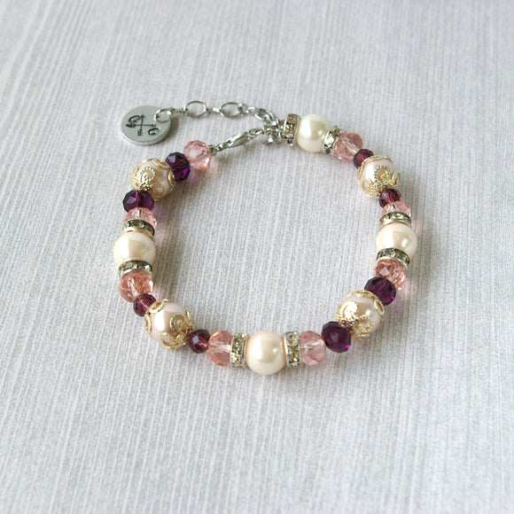 Champagne Pearl and Crystal Bracelet