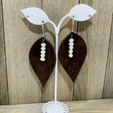 Genuine Brown Suede Leather and Freshwater Pearl Sterling Silver Earrings