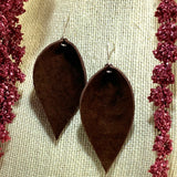 Brown Suede Leather Leaf Earrings