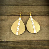 Shimmer Gold and White Faux Leather Teardrop Earrings