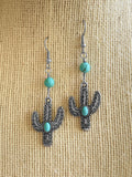 Antique Silver and Turquoise Cactus Earrings