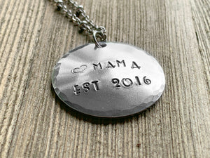 "Mama Est." Hand Stamped Aluminum Necklace