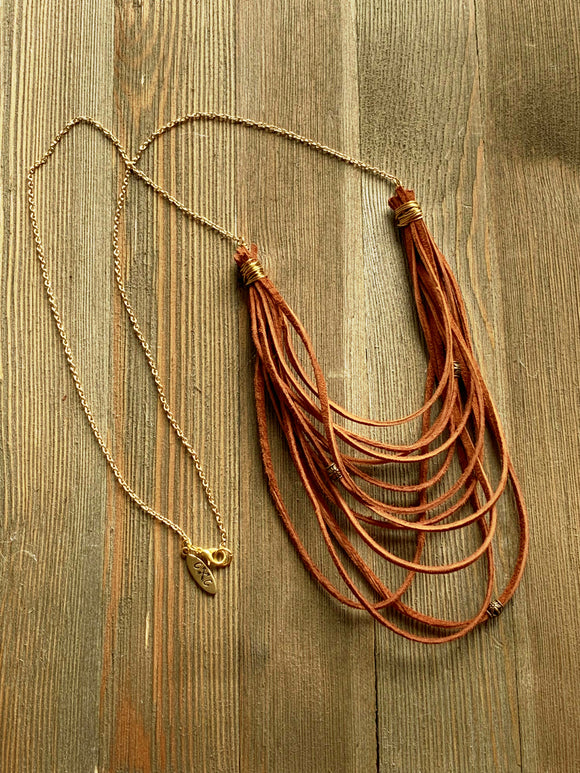 Suede Leather Long Layered Look Necklace