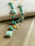 Turquoise and Gold Texas Beaded Necklace