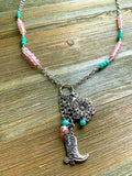 Pink and Blue Glass Crystal Beaded Necklace