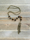 Tiger Eye Beaded Drop Necklace