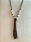 Deerskin Leather and Freshwater Pearl Tassel Necklace