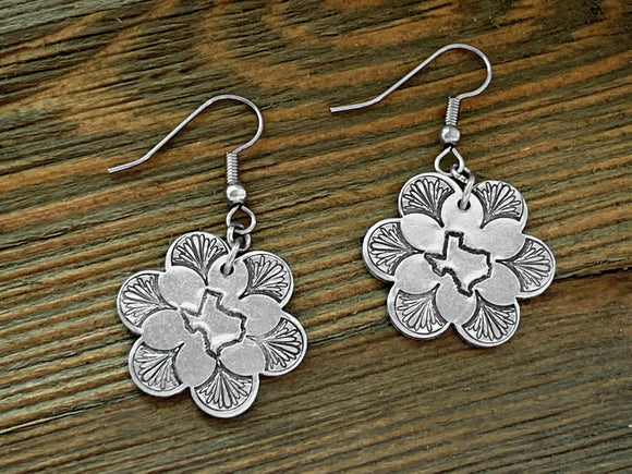 Hand Stamped Texas Flower Earrings