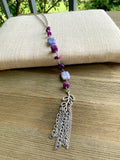 Purple Jasper and Hematite Long Silver Beaded Drop with Tassel Necklace