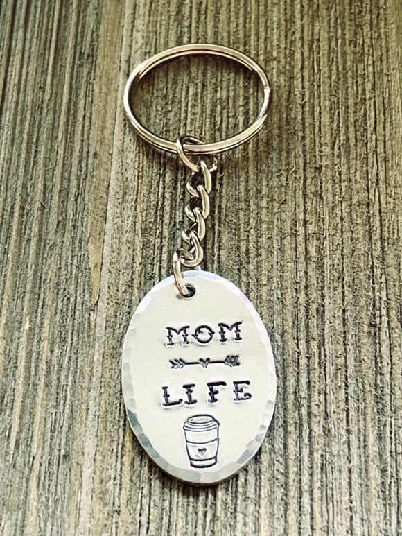 “Mom Life” Hand Stamped Aluminum Keychain