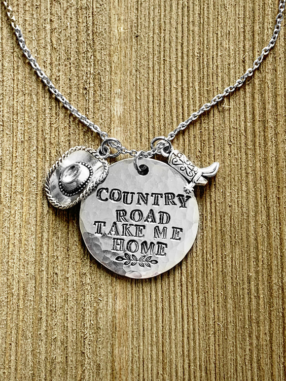 Country Road Handstamped Necklace