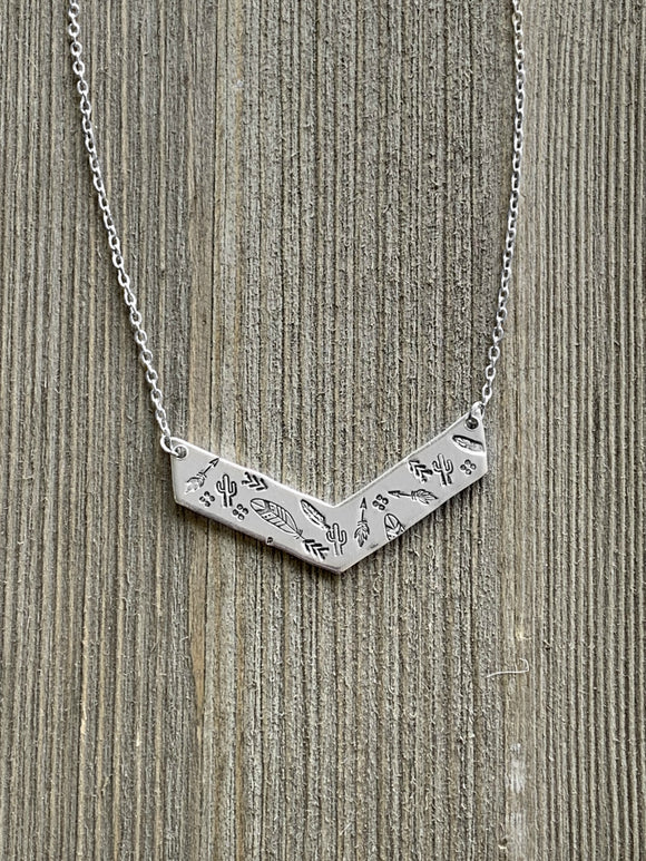 Boho Chevron Hand Stamped Necklace