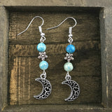 Turquoise Jasper Stone and Cresent Moon Earrings