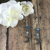 Turquoise Jasper Stone and Cresent Moon Earrings