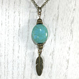 Turquoise and Antique Bronze Feather Long Boho Necklace