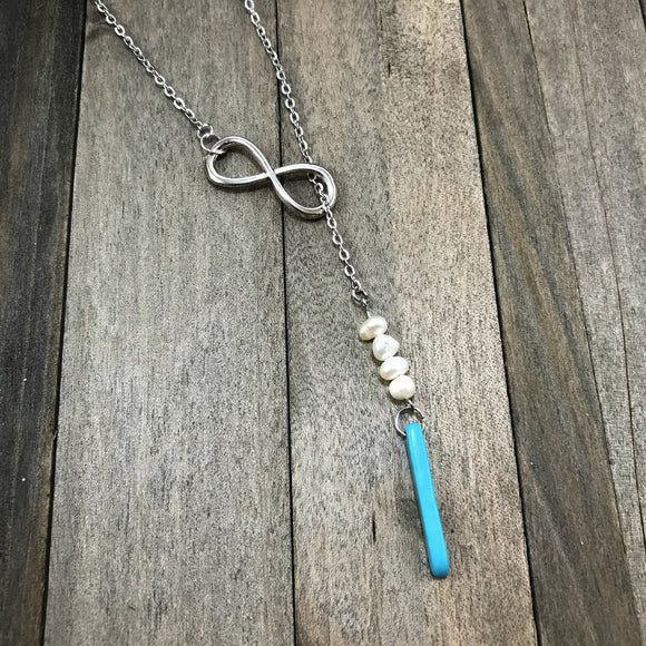 Turquoise and Pearl Lariat Necklace