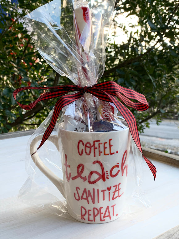 Coffee. Teach. Sanitize. Repeat. Mug Set, Christmas Gift Set