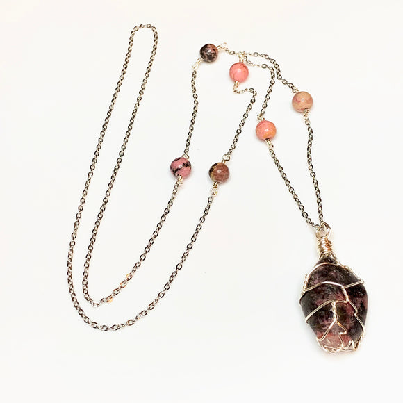 Long Wire Wrapped Gemstone Necklace